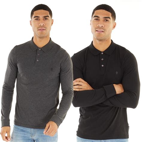 Buy French Connection Mens Two Pack Long Sleeve Polos Black Charcoal