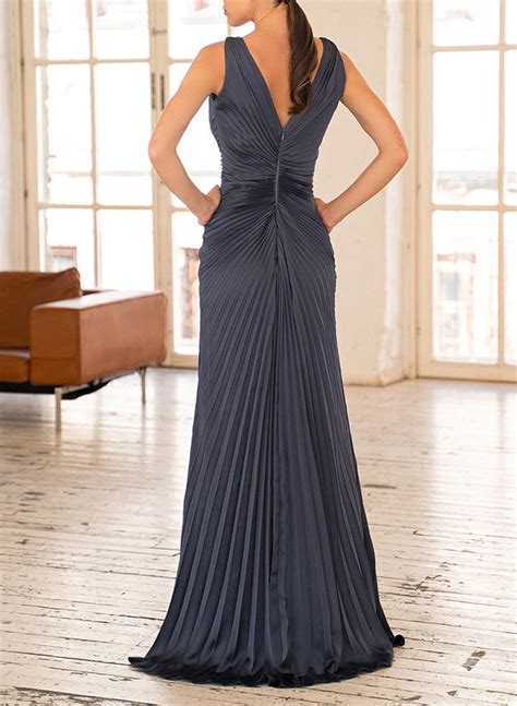 Elegant Pleated A Line V Neck Sleeveless Floor Length Evening Dresses Missacc