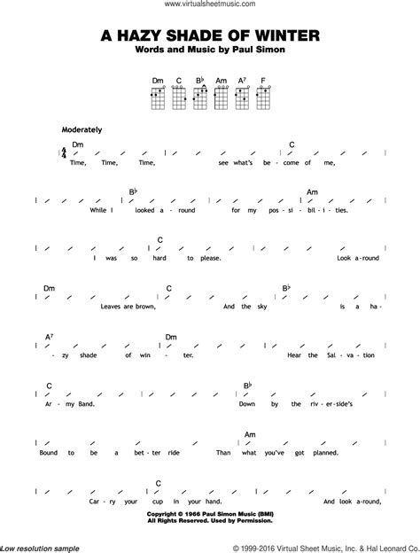 Garfunkel A Hazy Shade Of Winter Sheet Music For Ukulele Chords