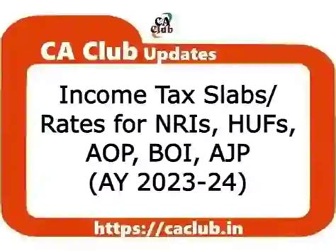 Normal Income Tax Slabs Rates For Nris Hufs Aop Boi Ajp Ay