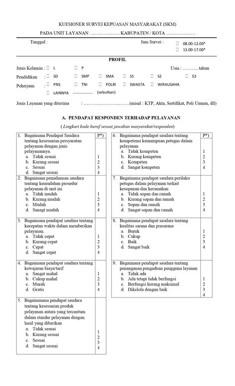 Kuesioner Survei Kepuasan Masyarakat Skm