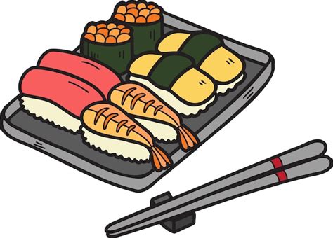 Premium Vector Hand Drawn Sushi And Chopsticks Chinese And Japanese