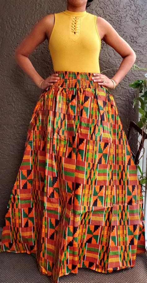 African Kente Skirt With Scarf African Long Maxi Skirts Etsy