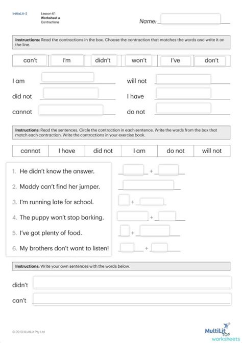 Lesson 61 Contractions Interactive Worksheet Topworksheets