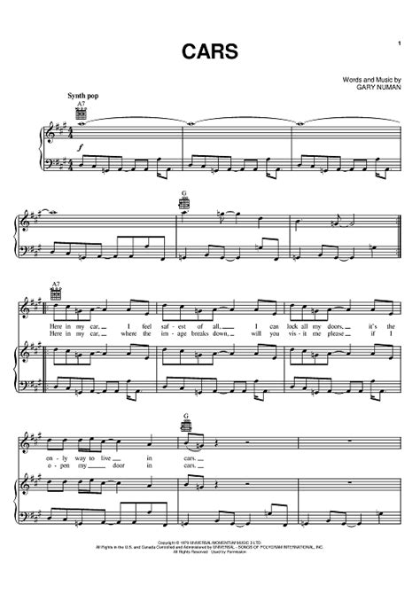 Cars Sheet Music By Fear Factory Gary Numan For Pianovocalchords