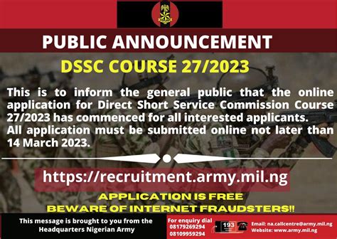 Army DSSC 2024 Recruitment Application Form