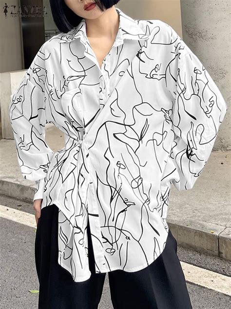 Zanzea Fashion Women Printed Shirt Spring Holiday Loose Casual Blouse