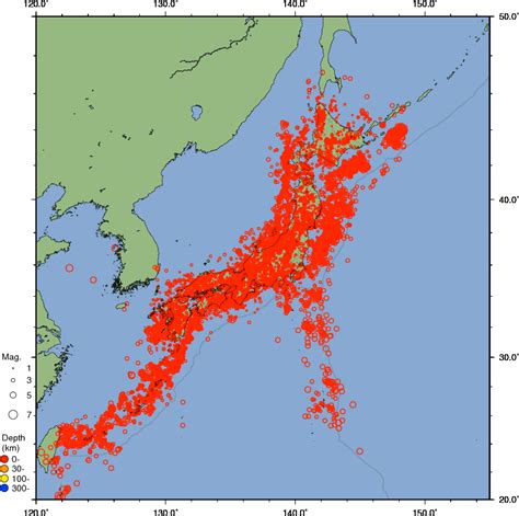 Japan Meteorological Agency Epicenter Distribution