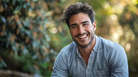 Premium Photo A Handsome Young Man With Dark Hair And A Charming