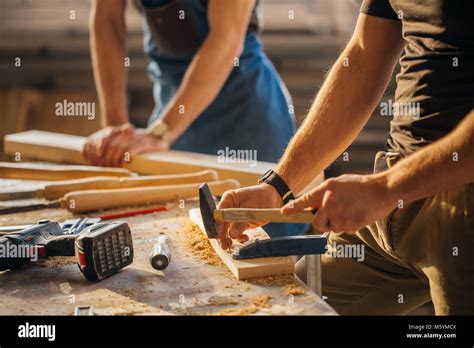 Carpenter With Students In Woodworking Workshop Stock Photo Alamy