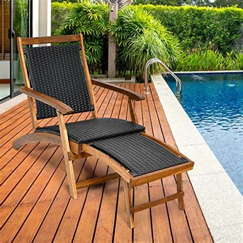 RELAX4LIFE Chaise Longue De Patio Chaise Longue Pliante En Bois D