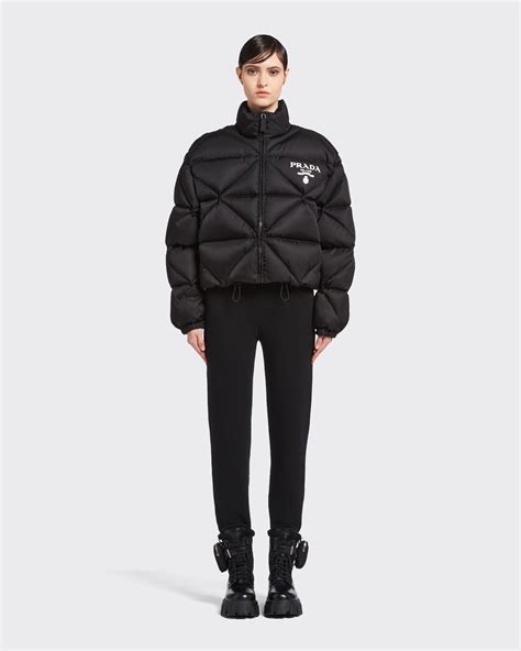 Black Re Nylon Gabardine Cropped Down Jacket PRADA