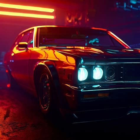 Premium AI Image | chevy muscle car cyberpunk illustration portrait image wallpaper scene neon ...