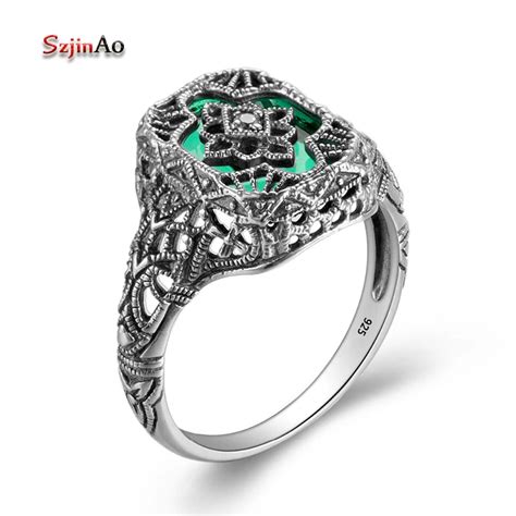 Szjinao Bague En Argent Regard Pour Femme Fleur Faite La Main