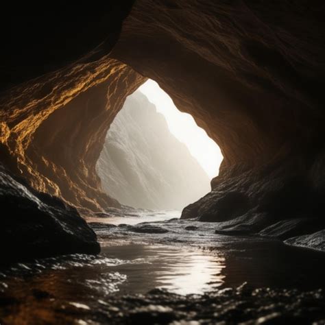 Uma caverna uma luz brilhando através dela e uma grande abertura no