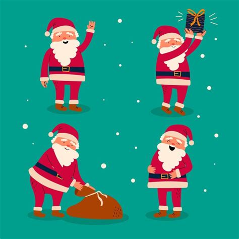 Free Vector Hand Drawn Flat Santa Claus Characters Collection