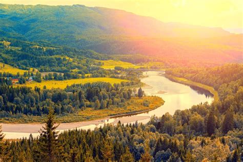 Mountain Valley with a River in Evening Stock Photo - Image of outside ...