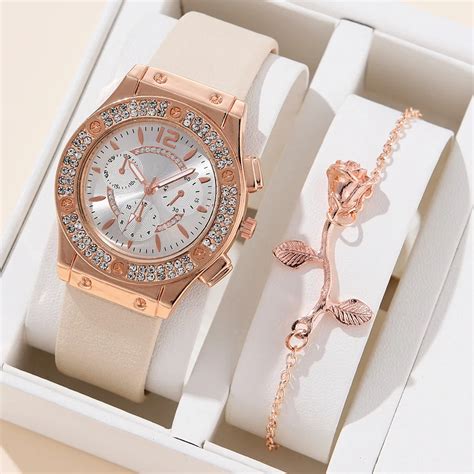 Luxury Women Fashion Elegant Wristwatch With Flower Bracelet Quartz