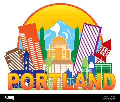 Portland Oregon Outline Silhouette With City Skyline Downtown Circle