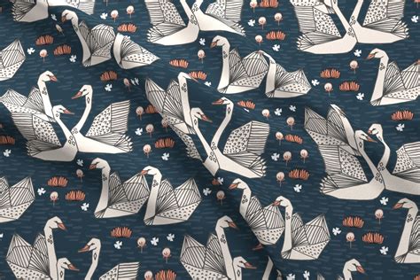 Colorful Fabrics Digitally Printed By Spoonflower Swans Lily Pond