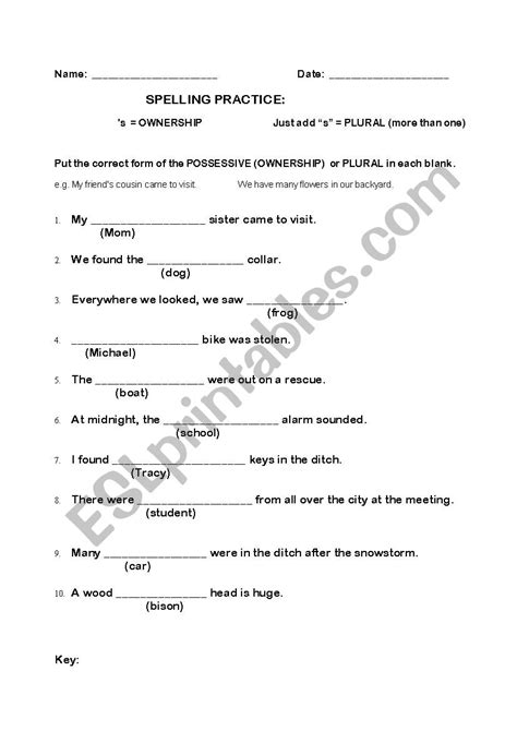 Possessive Vs Plural Esl Worksheet By Laurieann