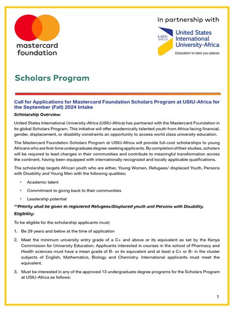 Mastercard Foundation Scholars Program Application Form September