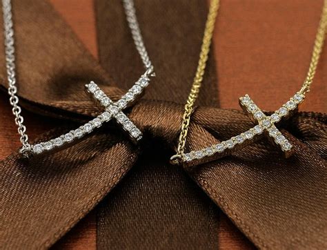 Sideway Cross Necklace Diamond Cross Pendant Solid 14k Etsy