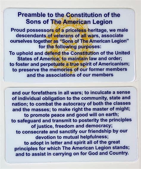 Preamble Pocket Card Sal American Legion Flag And Emblem