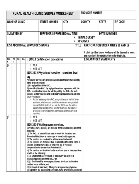 Rural Health Clinic Survey Worksheet Doc Template Pdffiller