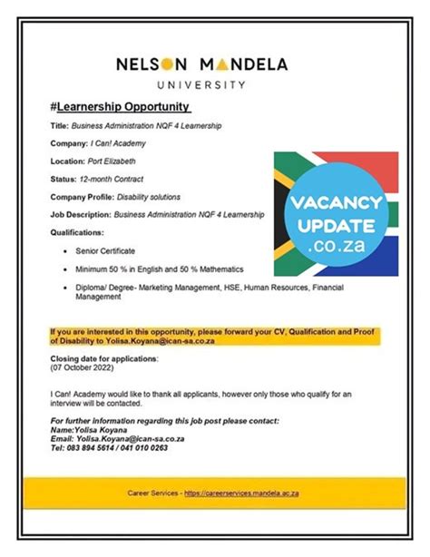 Nelson Mandela University Business Administration Learnership 2022 2023