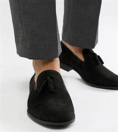 Asos Wide Fit Tassel Loafers In Black Faux Suede For Men Lyst