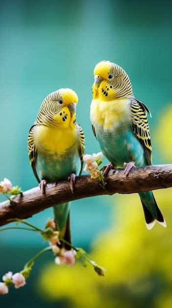 Premium AI Image | two budgerigar parrots sitting on a branch in a cage