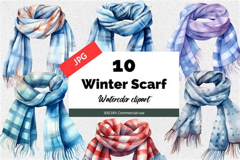 Watercolor Winter Scarf Clipart  Graphic By Kiwicakestudio