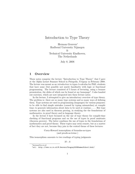 (PDF) Introduction to Type Theory