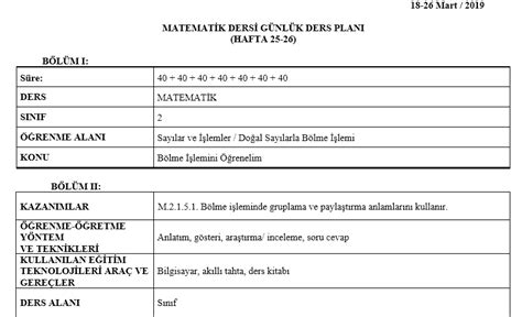 2 Sınıf Tüm Dersler Günlük Plan 25 Hafta Matematik Öğretmenleri