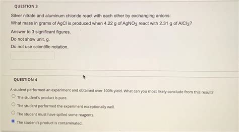 Solved Question 1 Silver Nitrate And Aluminum Chloride React