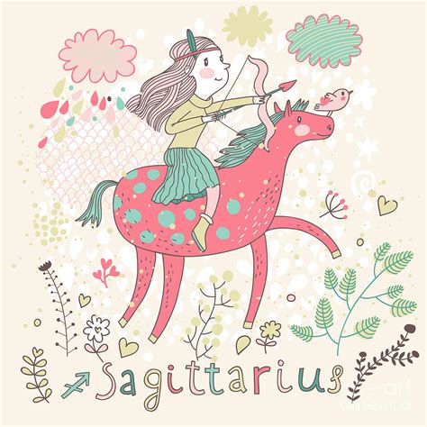 Cute Zodiac Sign Sagittarius Vector Digital Art By Smilewithjul