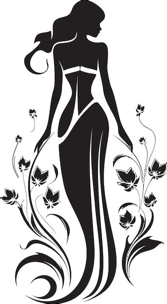 Diseño de emblema negro con mujer elegante armonía floral mujer perfil