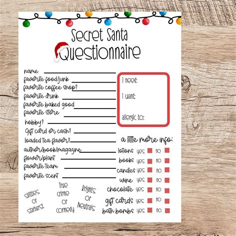 Secret Santa Questionnaire Christmas Secret Santa Questionnaire Secret