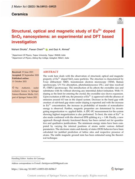 Structural Optical And Magnetic Study Of Eu2 Doped SnO2 Nanosystems