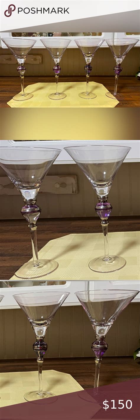 Vintage Set Of 4 Z Gallerie Martini Glasses Majestic Orchid Stained