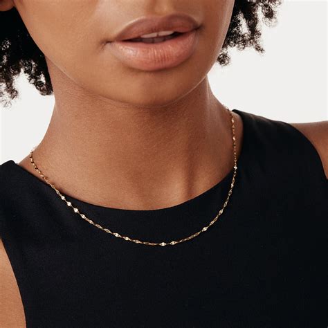 K Solid Gold Mirror Chain Necklace For Women Dainty Glitter Chain