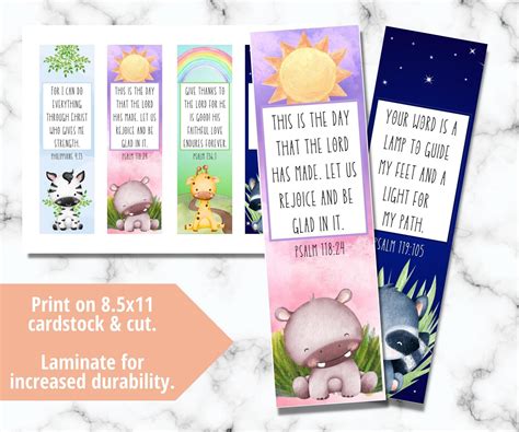 Kid's Bookmarks With Bible Verses, Watercolor Animals, Printable PDF - Etsy