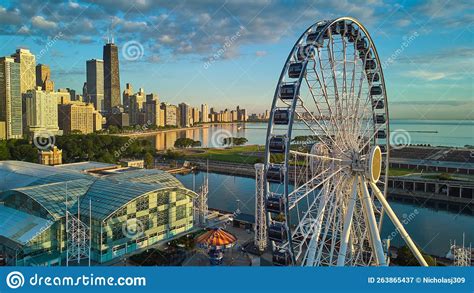 Navy Pier in Chicago by Ferris Wheel with Chicago Skyline Editorial ...