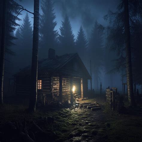 Premium Photo Spooky Log Cabin In The Dark Forest