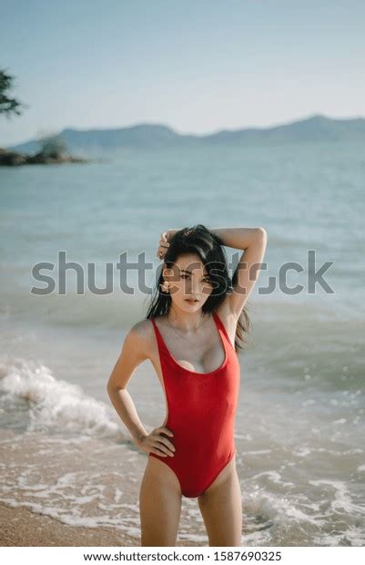 Sexy Asia Woman Red Bikini One Stock Photo Shutterstock