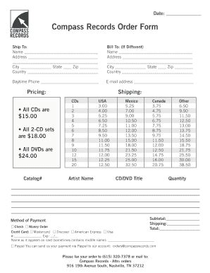 Fillable Online Compass Records Order Form Fax Email Print PdfFiller