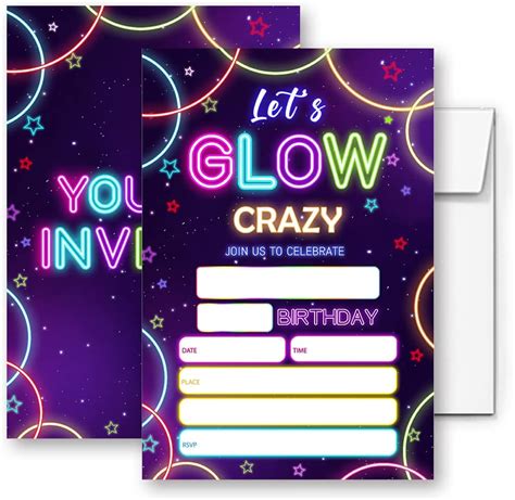 Amazon LoaHak Glow Birthday Invitation Neon Glow Crazy Birthday