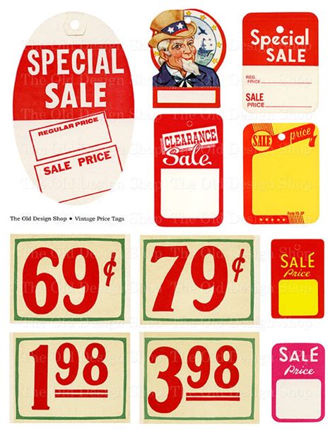 Printable Vintage Ephemera Department Store Grocery Store Price Tags