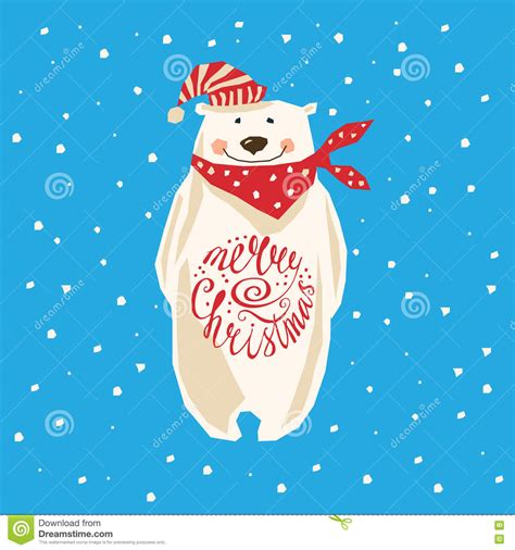 Christmas Card With Polar Bear Stock Vector Illustration Of Happy